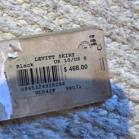 NWT All Saints Black Leather Midi Skirt w/ angular slit, pockets & front zipper - Picture 2 of 13